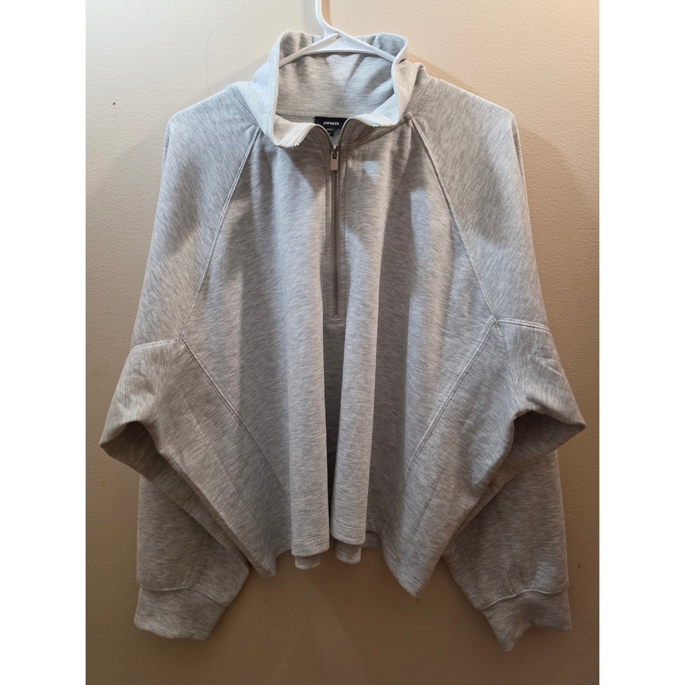 Express Womens Oversized XL Gray Quarter Zip Pullover Cropped Sweatshirt NWT